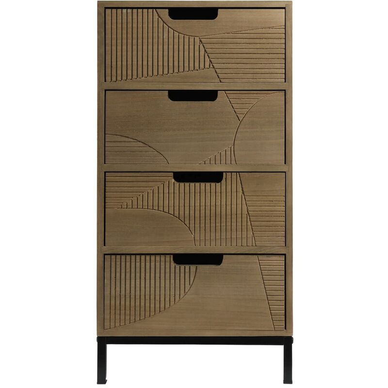 foto del prodotto rebecca mobili cassettiera moderna con 4 cassetti intagliati legno metallo