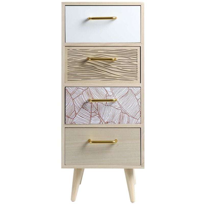 foto del prodotto rebecca mobili cassettiera slim in legno con 4 cassetti stile boho