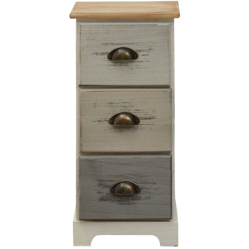 foto del prodotto rebecca mobili comodini 3 cassetti legno chiaro bianco beige grigio 62x29x25
