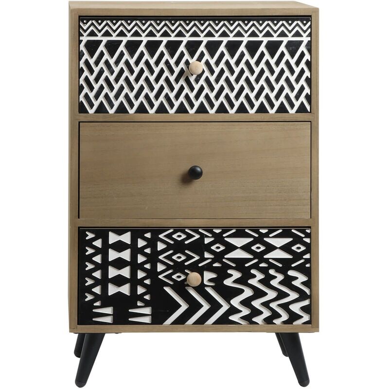 foto del prodotto rebecca mobili comodino 3 cassetti in legno e metallo stile boho scandinavo