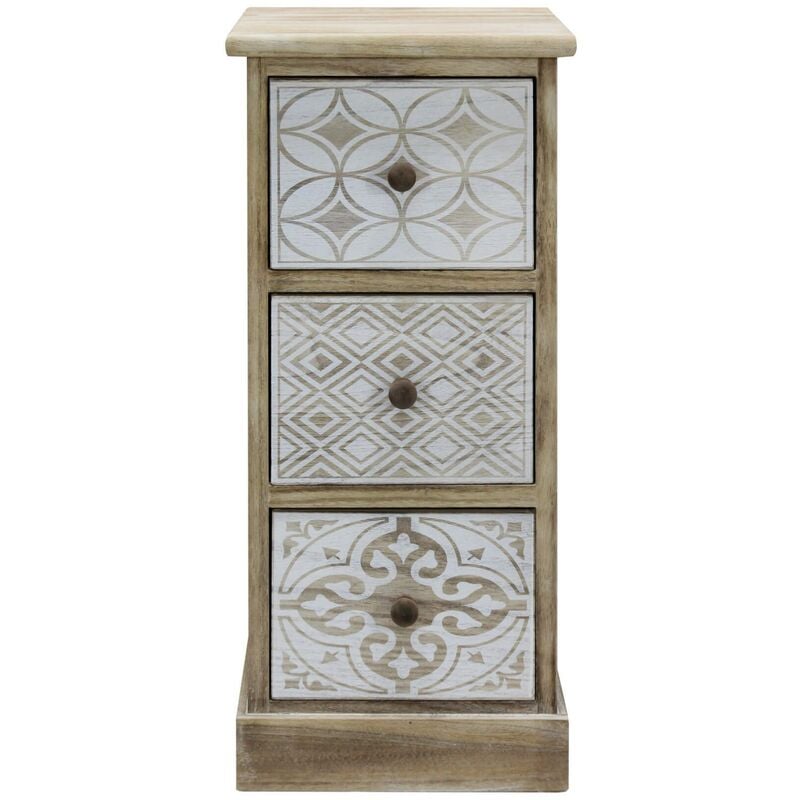 foto del prodotto rebecca mobili comodino 3 cassetti legno beige bianco retro salvaspazio 63x29x25