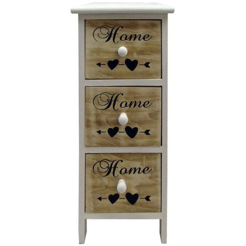 foto del prodotto rebecca mobili comodino 3 cassetti legno bianco nordico bagno camera 59x26x30