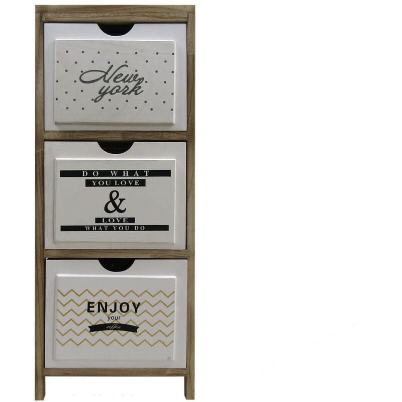 foto del prodotto rebecca mobili comodino cassettiera 3 cassetti nordico legno chiaro bianco 79x30x24