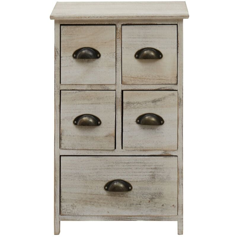 foto del prodotto rebecca mobili comodino cassettiera bianco shabby vintage 5 cassetti 66x40x30