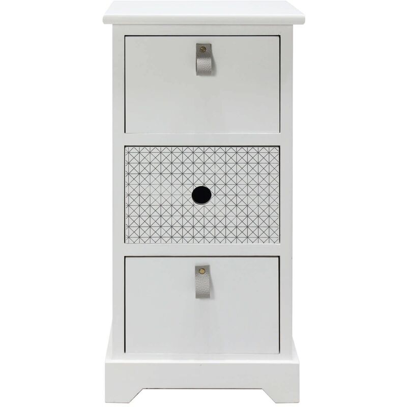 foto del prodotto rebecca mobili comodino con 3 cassetti in legno bianco camera da letto moderno 59,5x30x25 cm