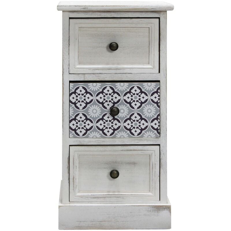 foto del prodotto rebecca mobili comodino in legno bianco e blu con 3 cassetti camera da letto shabby chic 59,5x30x25 cm