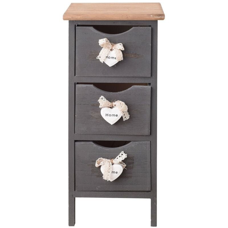 foto del prodotto rebecca mobili comodino mobiletto 3 cassetti grigio legno vintage 56x25x25