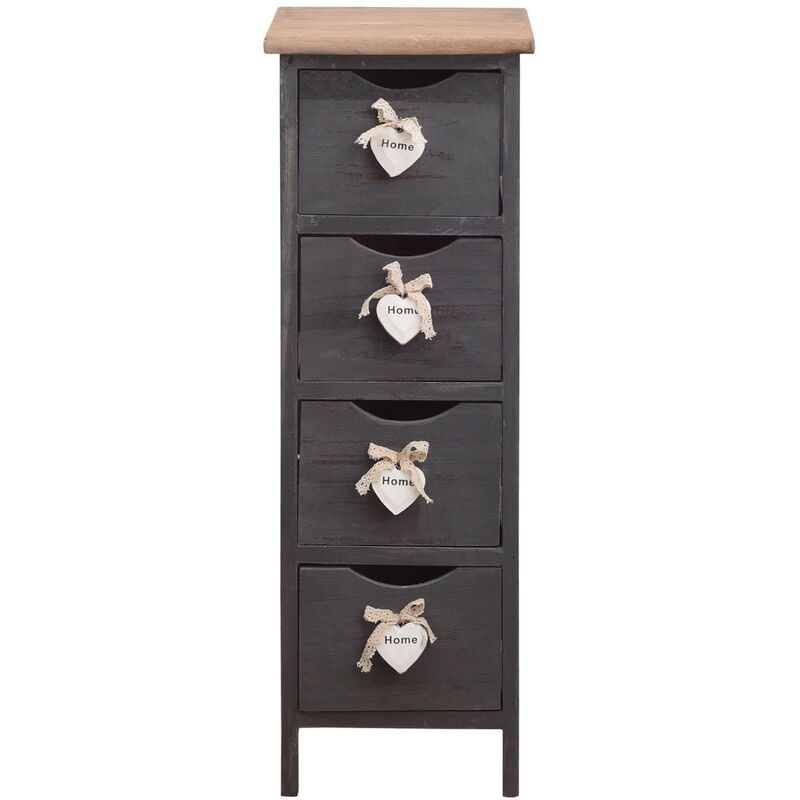 foto del prodotto rebecca mobili comodino mobiletto 4 cassetti grigio legno shabby 71x25x25