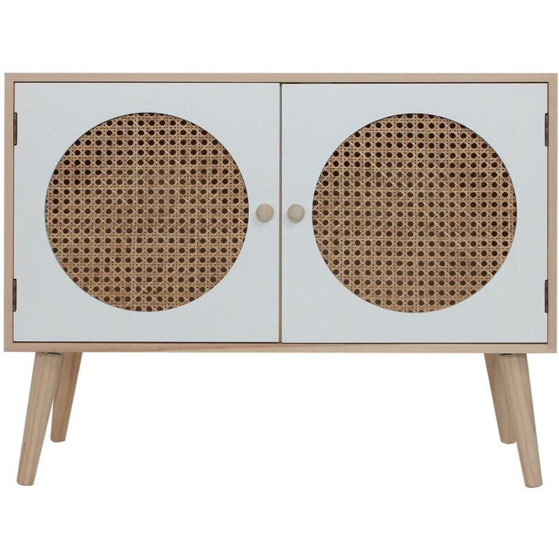 foto del prodotto rebecca mobili mobile basso per tv credenza multiuso con 2 ante bianco marrone in legno