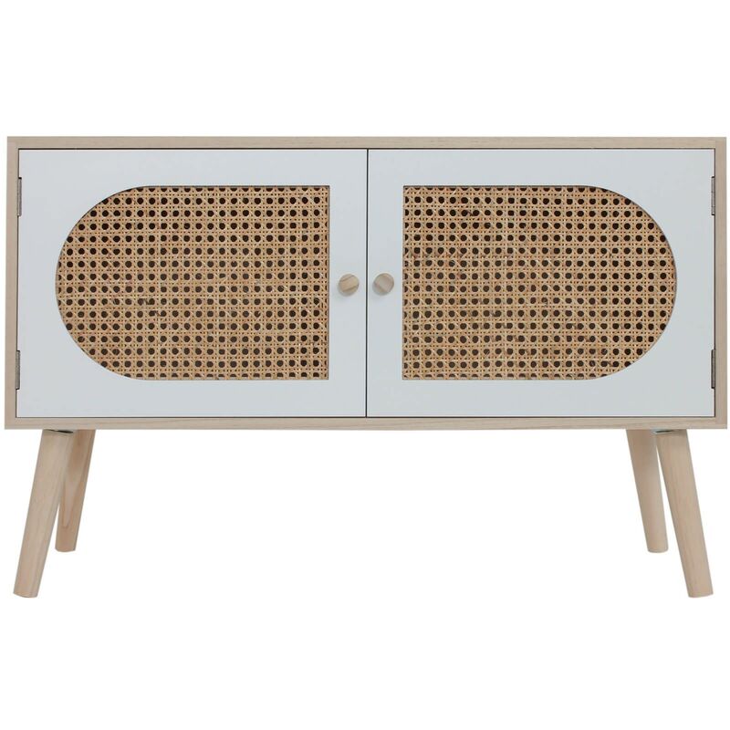 foto del prodotto rebecca mobili mobile per soggiorno credenza in legno 2 ante bianco marrone stile scandinavo