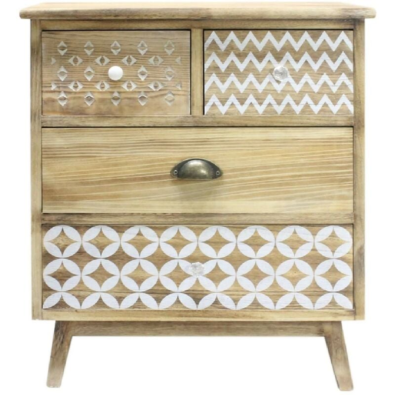 foto del prodotto rebecca mobili mobiletto cassettiera 4 cassetti in legno chiaro shabby boho per cucina ingresso