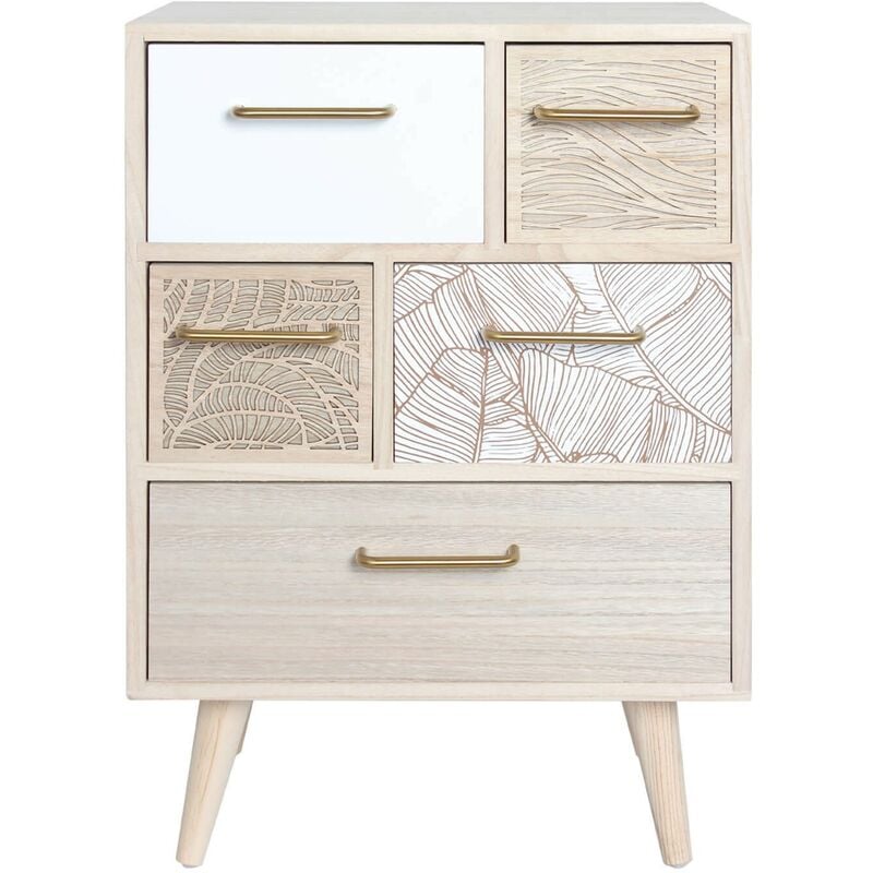 foto del prodotto rebecca mobili mobiletto cassettiera multiuso in legno chiaro con 5 cassetti