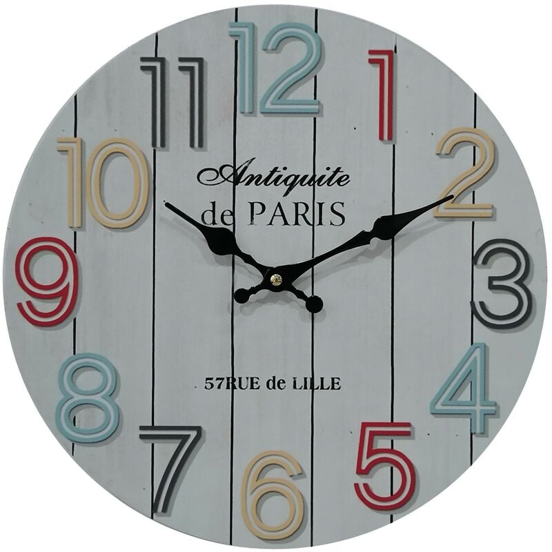 foto del prodotto rebecca mobili orologio decorativo orologi da parete bianco numeri colorati mdf analogico