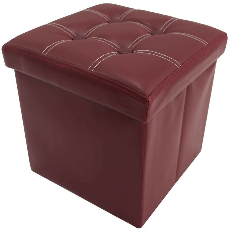 foto del prodotto rebecca mobili ottomano pouf imbottito similpelle bordeaux pieghevole 30x30x30