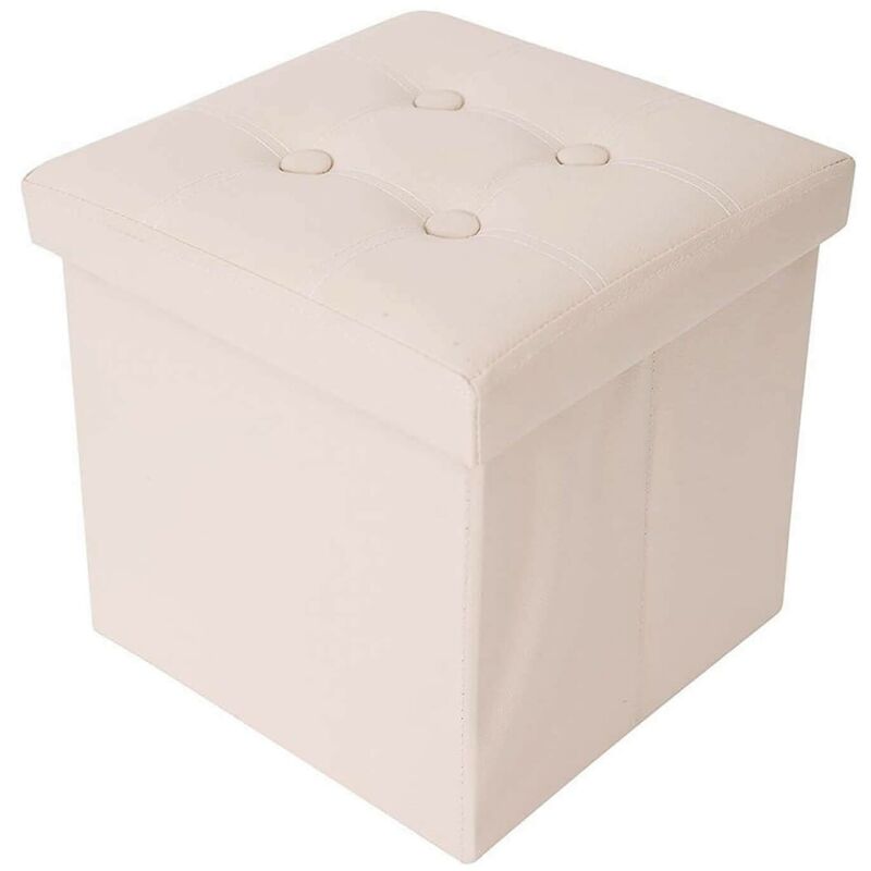 foto del prodotto rebecca mobili puff sgabello contenitore cubo beige moderno salotto 30x30x30