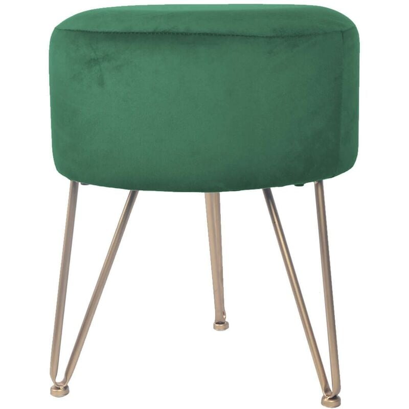 foto del prodotto rebecca mobili sgabello pouf in velluto verde con seduta imbottita per salotto