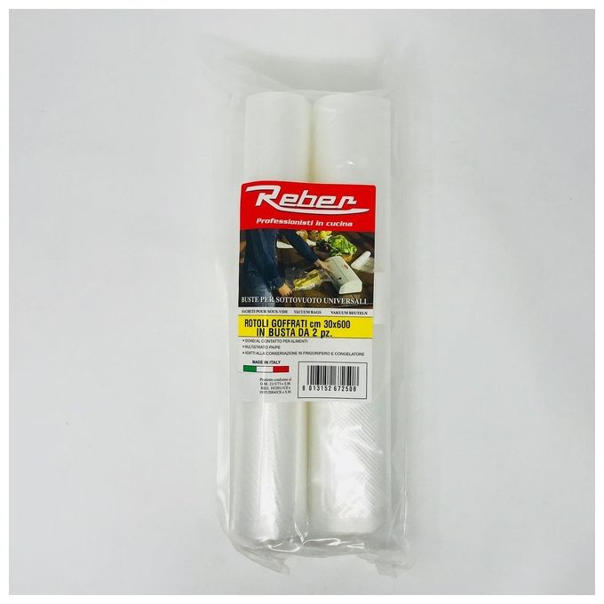 foto del prodotto reber 6725a sacchetti goffrati per sottovuoto, 30x600 cm 2 rotoli, trasparente