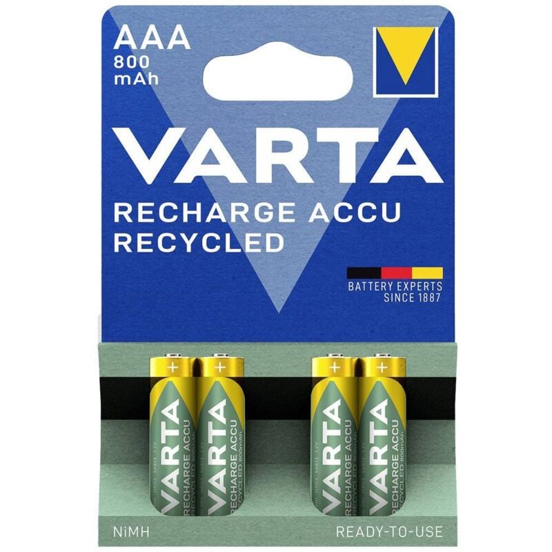 foto del prodotto rech.ac.recyc.aaa800mah bli4 batteria ricaricabile ministilo aaa nimh 800 mah 1.2 v 4 pz. - varta
