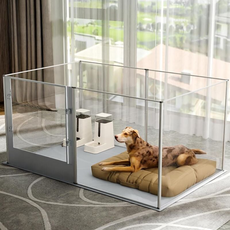 foto del prodotto recinto box per cani xxl recinto sala parto per cane cuccioli acrilico trasparente 6 pannelli alto 80 cm recinto salvacasa