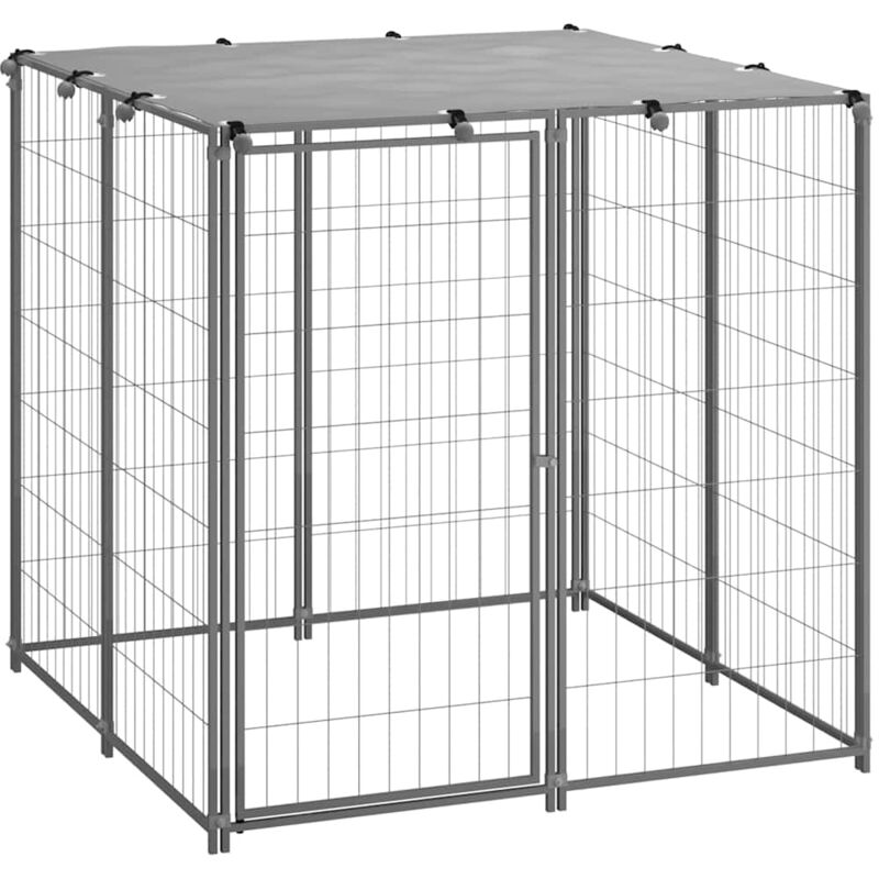 foto del prodotto recinto gabbia per cani argento in acciaio resistente varie dimensioni dimensioni 110 x 110 x 110 cm
