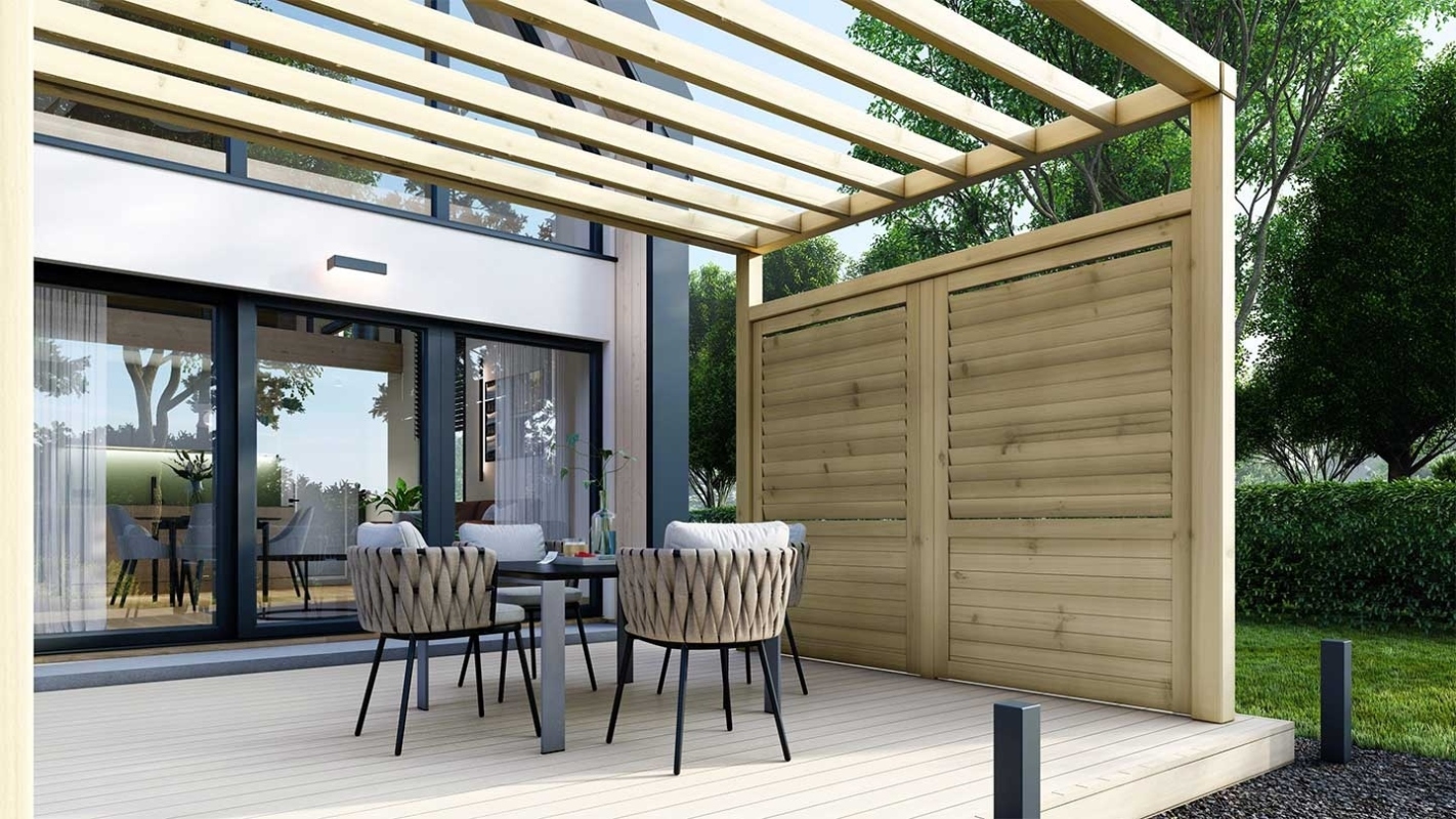 foto del prodotto recinto, pannello in legno con lamelle, set - impregnato in verde - dom702 - altanka