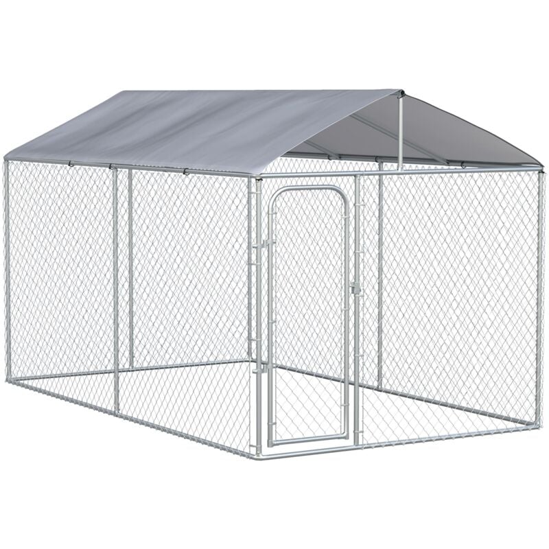 immagine 0 del prodotto recinto per animali domestici con tetto 400x230x232 cm in acciaio e tessuto oxfod argento