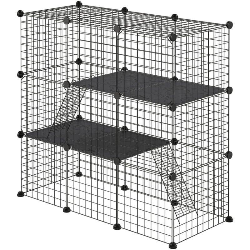 foto del prodotto recinto per animali modulabile con 31 pannelli, 2 porte e 2 rampe nero pawhut