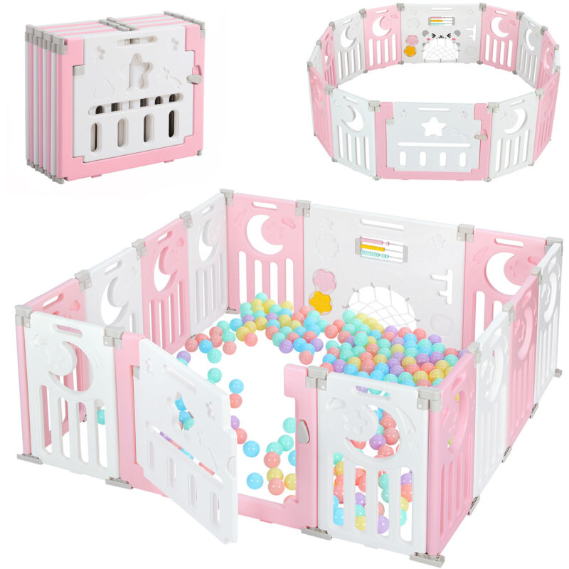 foto del prodotto recinto per bambini 12 2 pannelli, cancelletto di sicurezza, griglia protettiva in plastica ecologica, 150x150x62 cm rosa
