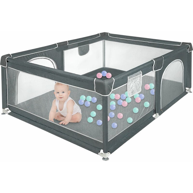foto del prodotto recinto per bambini con morbida rete traspirante,box per bambini,haloyo ,centro di attività interno ed esterno,120 x 160 x 66cm,grigio scuro