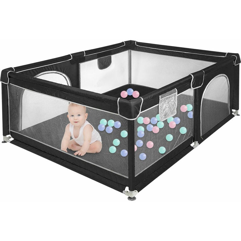 foto del prodotto recinto per bambini con morbida rete traspirante,box per bambini,haloyo ,centro di attività interno ed esterno,120 x 160 x 66cm,nero