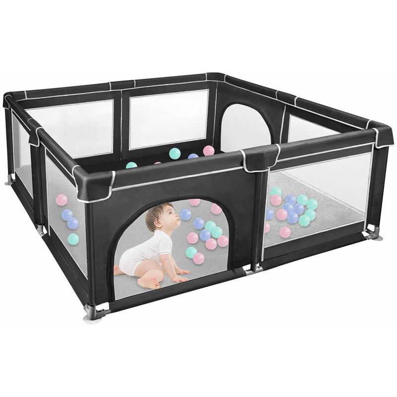 foto del prodotto recinto per bambini con morbida rete traspirante,box per bambini,haloyo ,centro di attività interno ed esterno,180 x 150 x 66cm,nero