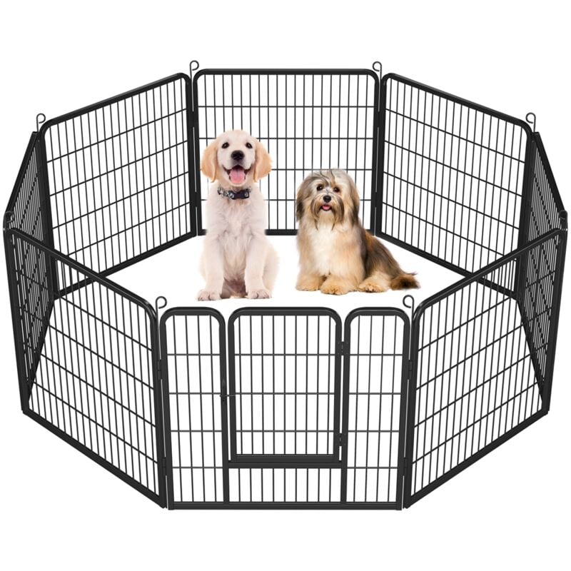 foto del prodotto recinto per cani cuccioli coniglio giardino 8 pannelli 80 x 80 cm in metallo nero yaheetech