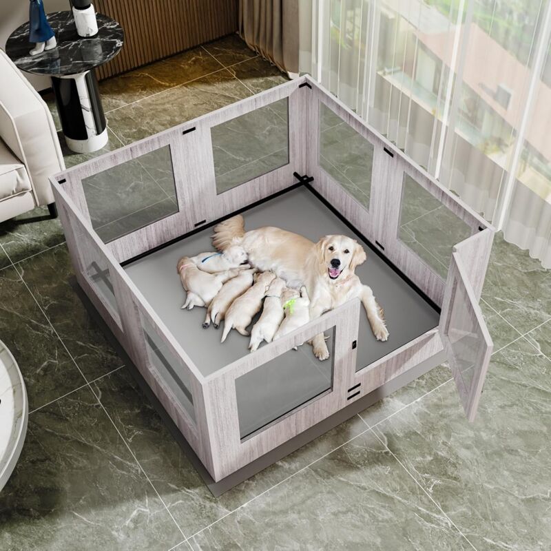 foto del prodotto recinto per cani cuccioli recinto sala parto box per cani animali in vetro temperato salvacasa legno telaio con tappetino impermeabile