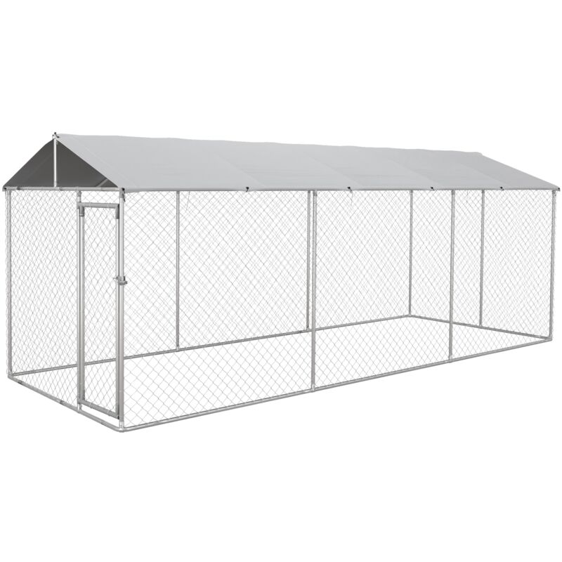 foto del prodotto recinto per cani da esterno in acciaio con tetto impermeabile 6x2.3x2.3m pawhut