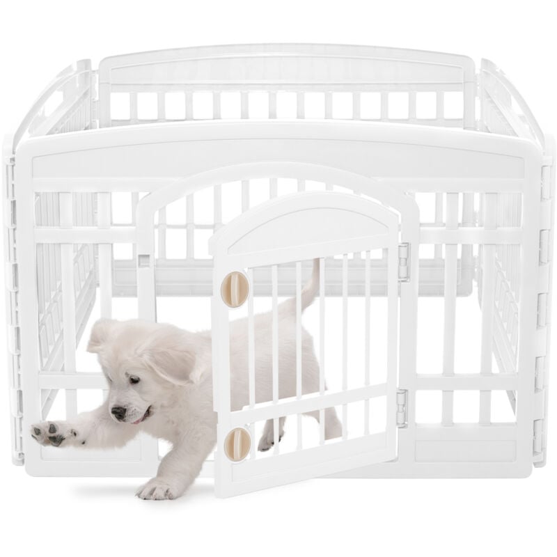 foto del prodotto recinto per cani da interno con porta, a60cm, 4 pannelli, bianco, plastica, parco, per cucciolo, gatti, animali domestici, interni, esterni, gabbia,