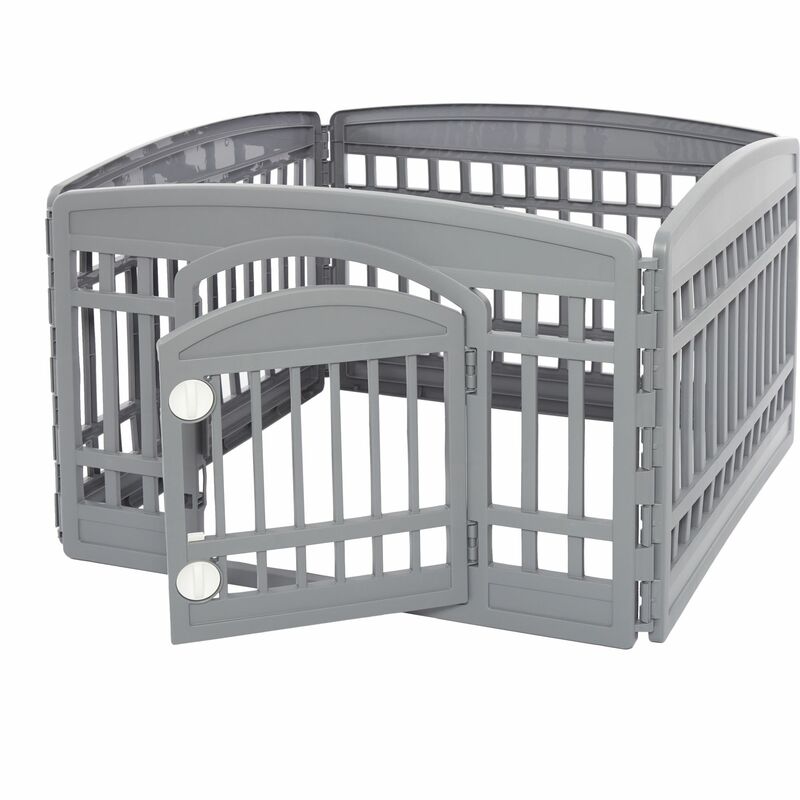 foto del prodotto recinto per cani da interno con porta, a60cm, 4 pannelli, grigio, plastica, parco, per cucciolo, gatti, animali domestici, interni, esterni, gabbia,