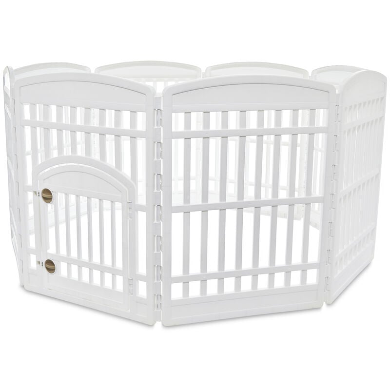 foto del prodotto recinto per cani da interno con porta, a60cm, 8 pannelli, bianco, plastica, parco, per cucciolo, gatti, animali domestici, interni, esterni, gabbia,