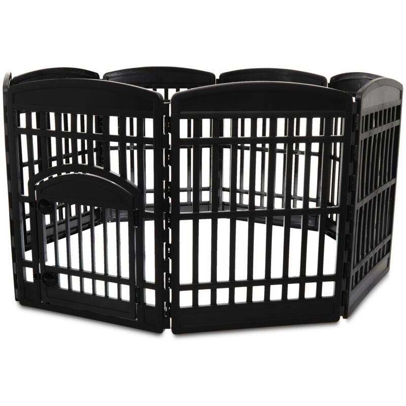foto del prodotto recinto per cani da interno con porta, a60cm, 8 pannelli, nero, plastica, parco, per cucciolo, gatti, animali domestici, interni, esterni, gabbia,