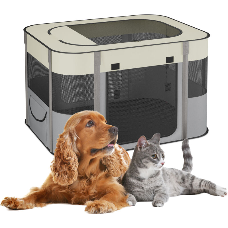 immagine 0 del prodotto recinto per cani da interno ed esterno, box pieghevole portatile cuccioli, 43x71x55 cm, tessuto, multicolore relaxdays