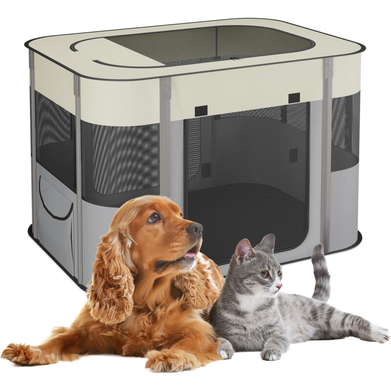 foto del prodotto recinto per cani da interno ed esterno, box pieghevole portatile cuccioli, 55x82x60 cm, tessuto, multicolore relaxdays