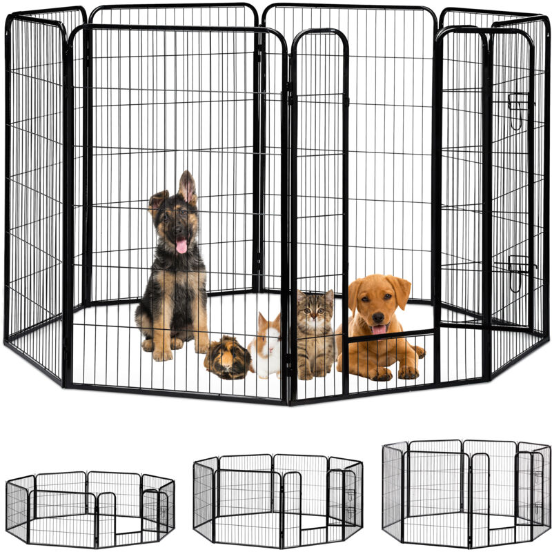 foto del prodotto recinto per cuccioli, cani piccoli, da interno, stabile, da esterno, box, hlp 120x76,5x235 cm, nero relaxdays
