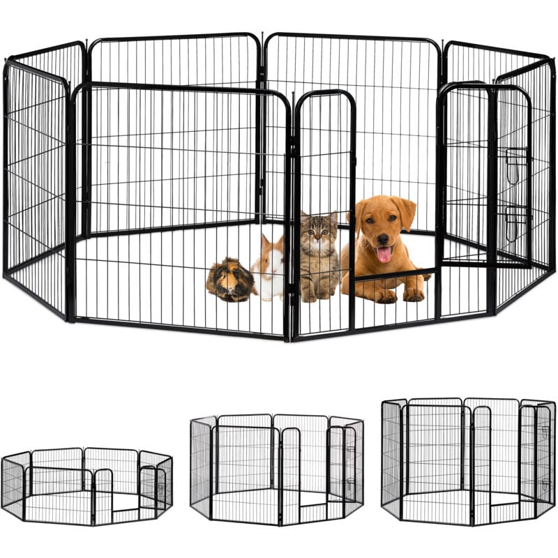 foto del prodotto recinto per cuccioli, cani piccoli, da interno, stabile, da esterno, box, hlp 80x78x235 cm, nero relaxdays