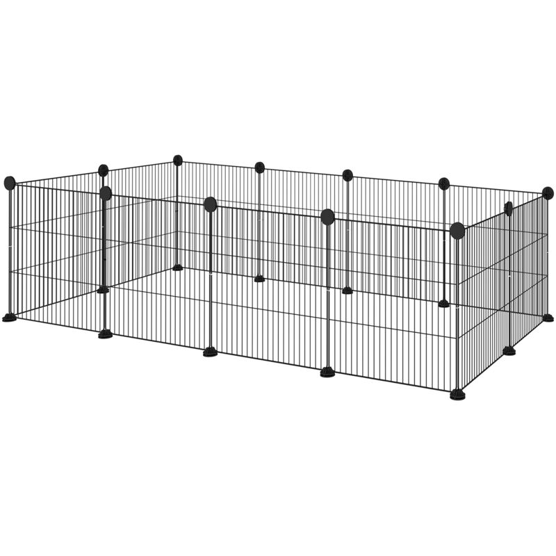 foto del prodotto recinto per cuccioli modulabile con 12 pannelli 35x35 cm in metallo nero pawhut