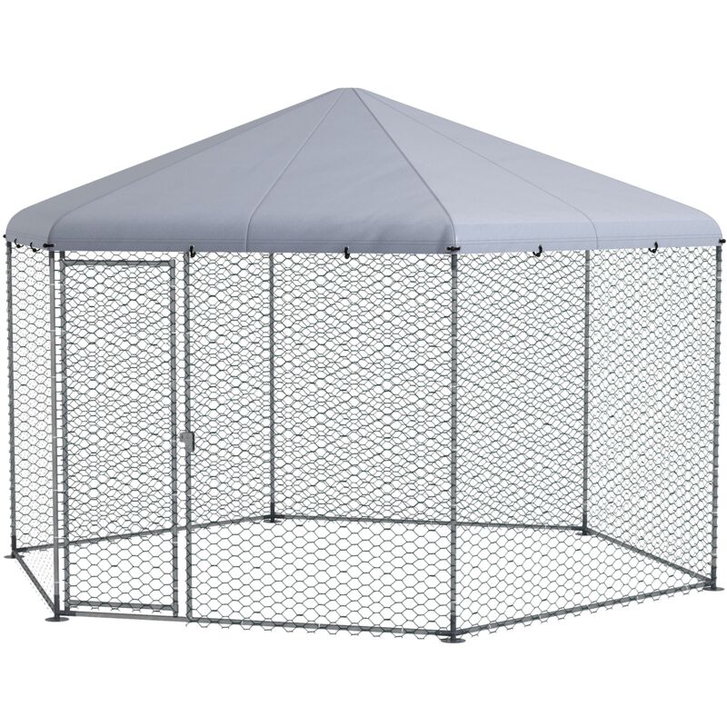 foto del prodotto recinto per galline con tetto e porta bloccabile in acciaio 4x3.5x2.6m pawhut