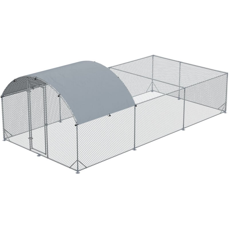 foto del prodotto recinto per galline da esterno in acciaio e telo pe anti uv, 570x280cm pawhut