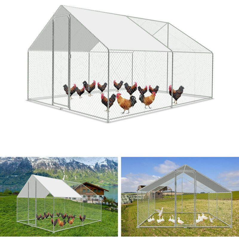 foto del prodotto recinto per pollaio recinto per esterno acciaio zincato con rete metallica e tettoia gabbia per animali pollaio per conigli 3 x 3 x 2 m 9 m swanew
