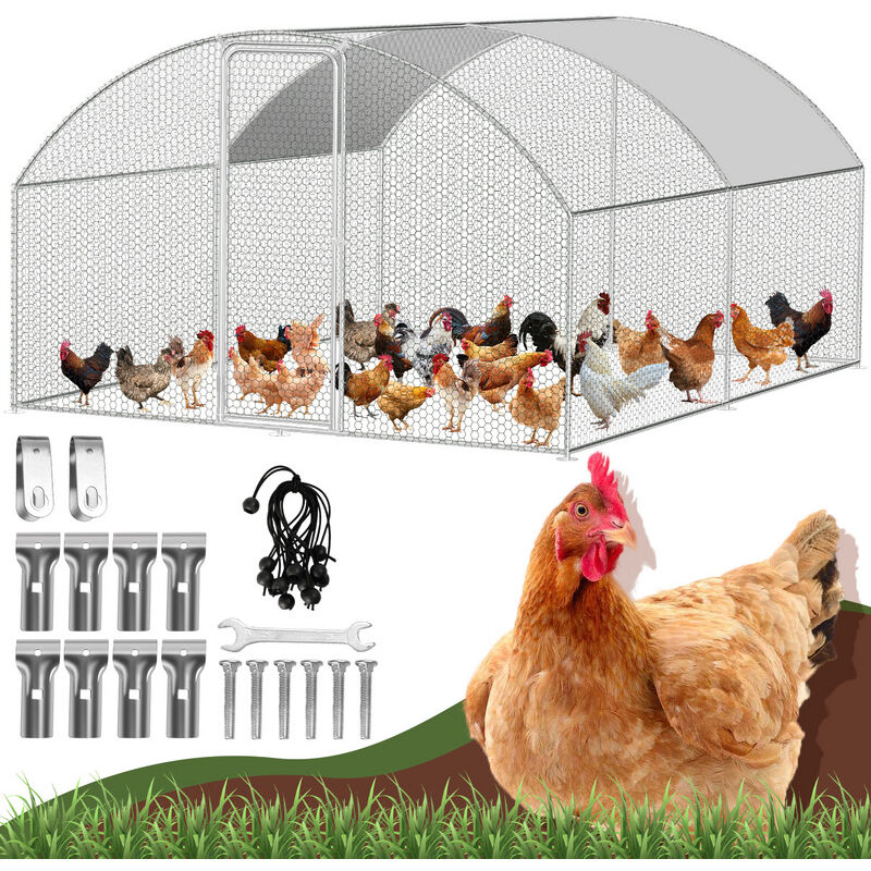 foto del prodotto recinto per pollaio recinto per esterno acciaio zincato con rete metallica e tettoia gabbia per animali pollaio per conigli 3 x 4 x 2 m 12 m cupola
