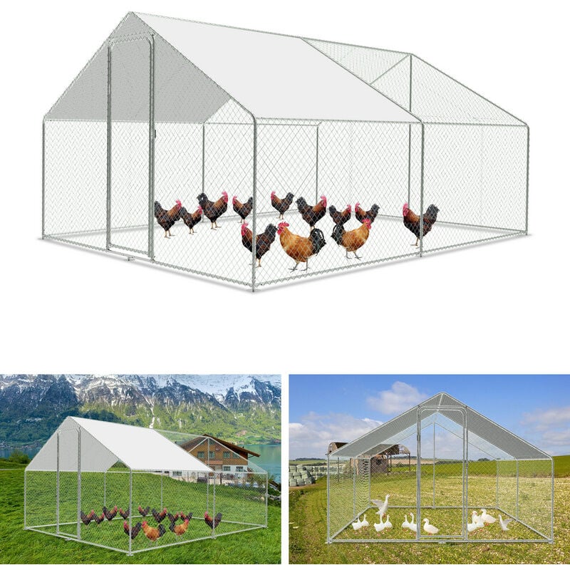 foto del prodotto recinto per pollaio recinto per esterno acciaio zincato con rete metallica e tettoia gabbia per animali pollaio per conigli 3 x 4 x 2 m 12 m swanew
