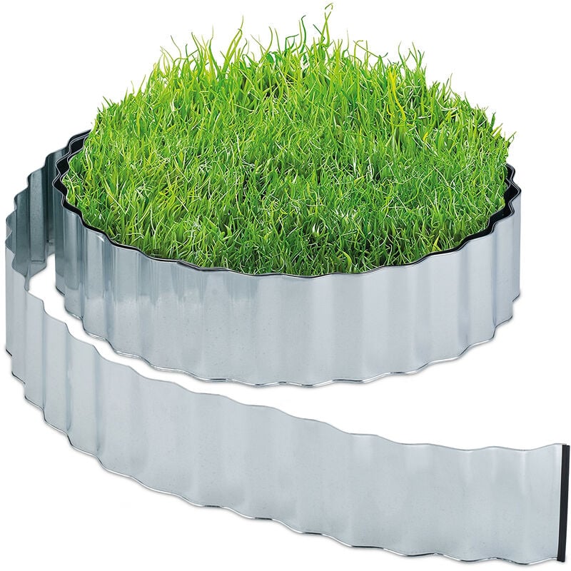 foto del prodotto recinto per prato e aiuole, bordo, sponda per giardino antiradice hl 16 cm x 15 m, in ferro zincato, argentato relaxdays