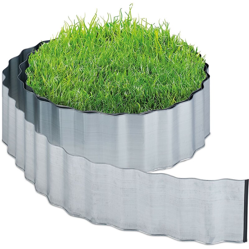 foto del prodotto recinto per prato e aiuole, bordo, sponda per giardino antiradice, hl 16 cm x 6 m, in ferro zincato, argentato relaxdays
